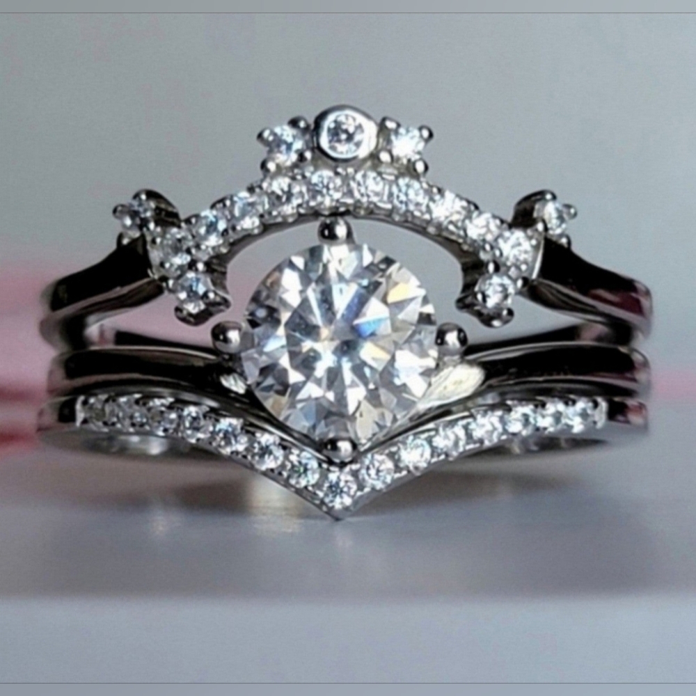 3PCS Genuine Moissanite Diamond Ring set